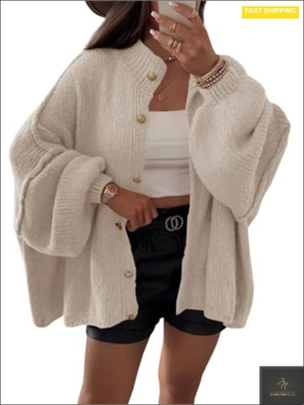 Oversized Cardigan Lantern Sleeve Button Down Chunky Knit Fall Sweater Coat